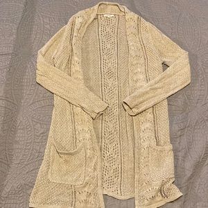Long cream open cardigan